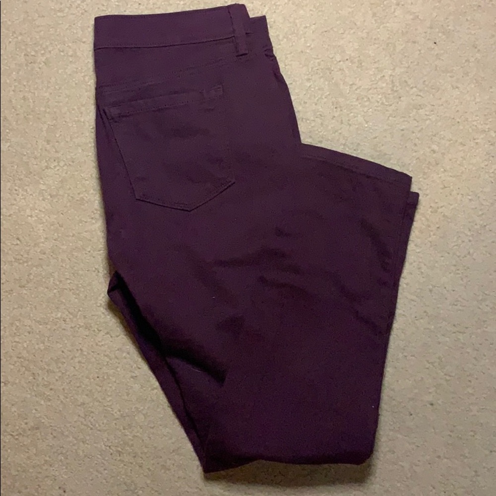 Burgundy skinny jeans from The Loft